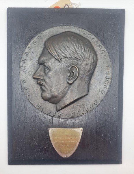 A.Hitler Original Bronze auf Holz Relev 25x33cm