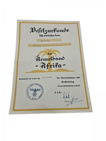 Besitzurkunde das Ärmelband Afrika