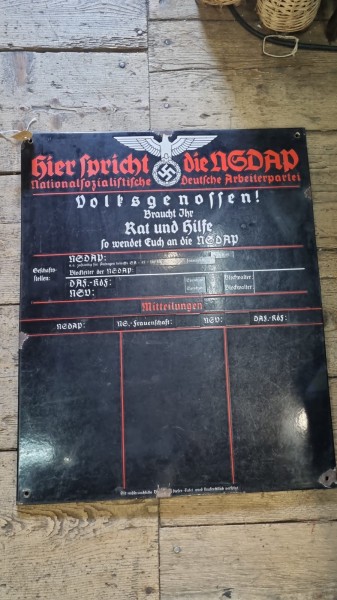 Original 3 Reich Email Tafel 80x63cm