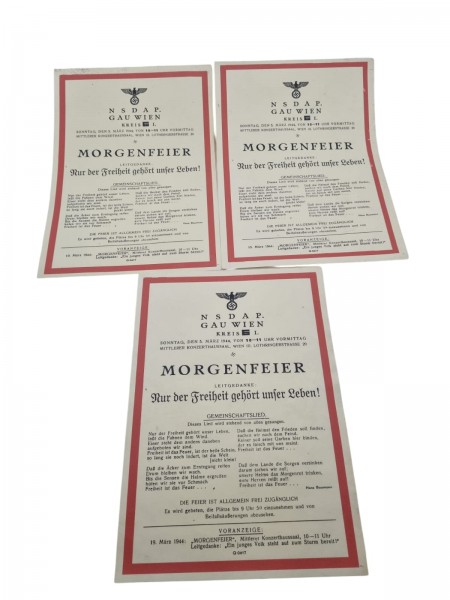 3 Original NSDAP Plakette Morgenfeier Wien 21x15cm