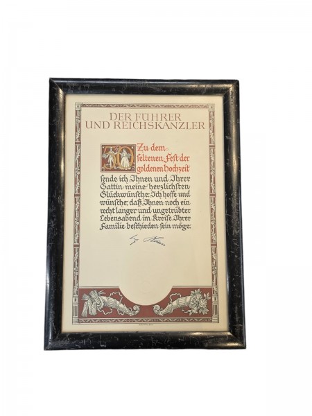 3.Reich Urkunde gerahmt 40x28,5cm