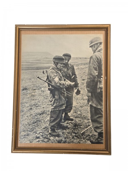 Original Bild+Rahmen Fallschirmspringer Kreta 40x30cm