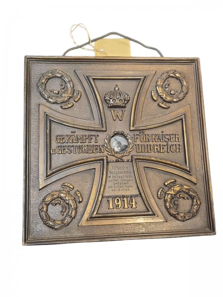 1. Weltkriegs Gedenktafel Bronze Kaiserreich ca. 25x25cm
