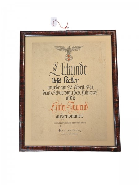 HJ Urkunde ca.32x26cm