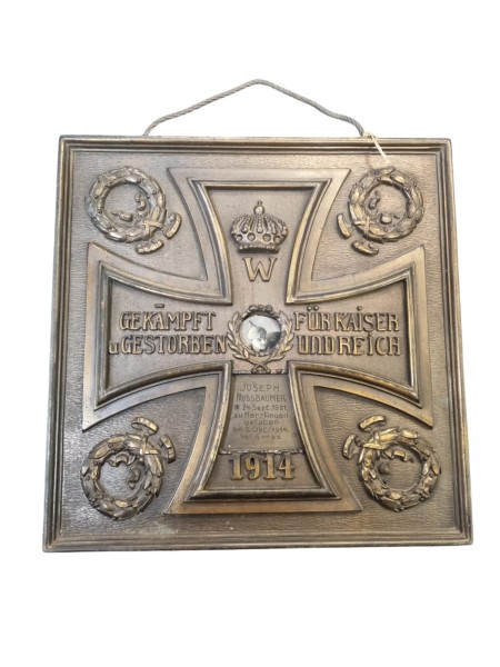 1. Weltkriegs Gedenktafel Bronze Kaiserreich 25x25cm