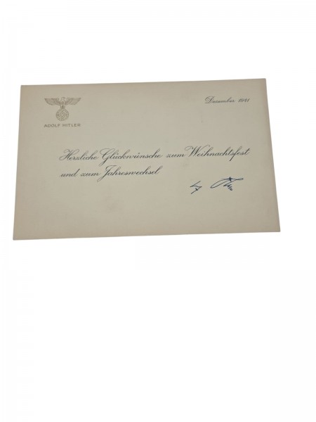 Eigenhändig signierte Glückwunschkarte Hitlers zu Weihnachten 1944