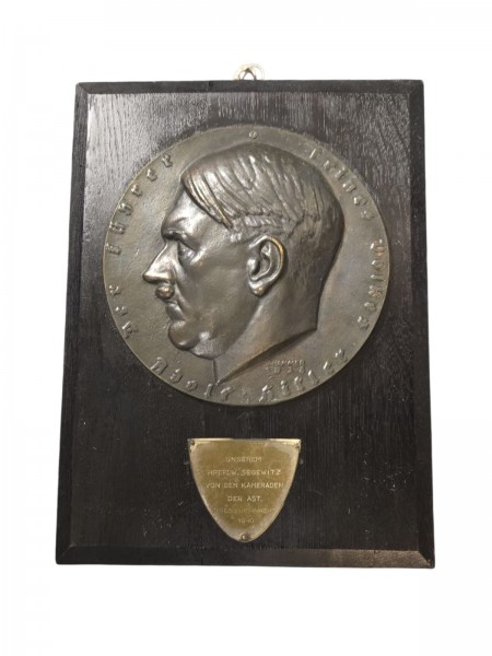 A.Hitler Original Bronze auf Holz Relev 25x33cm