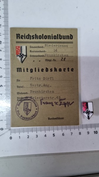 Reichskolonialbund Ausweis+Abzeichen