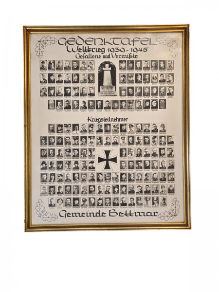 Gedenktafel Gefallene und Vermisste Bettmar ca.42x54cm