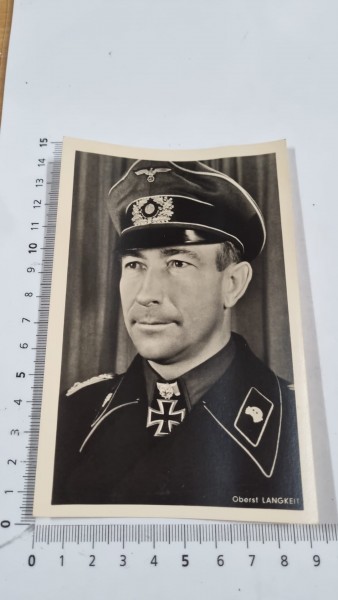 Orginal Ritterkreuz Postkarte Panzer Oberst LANGKEIT