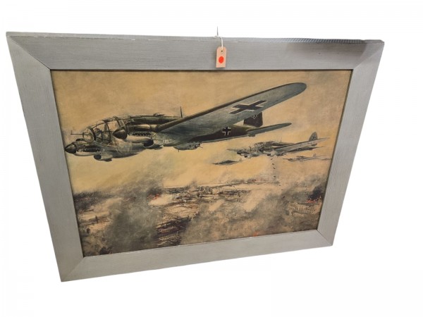 Original Luftwaffenbild HE111 beim Bombenabwurf 108 x 82cm