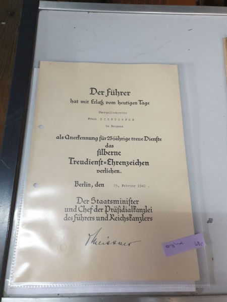 Urkunde orginal 25jährige Dienstzeit Bregenz